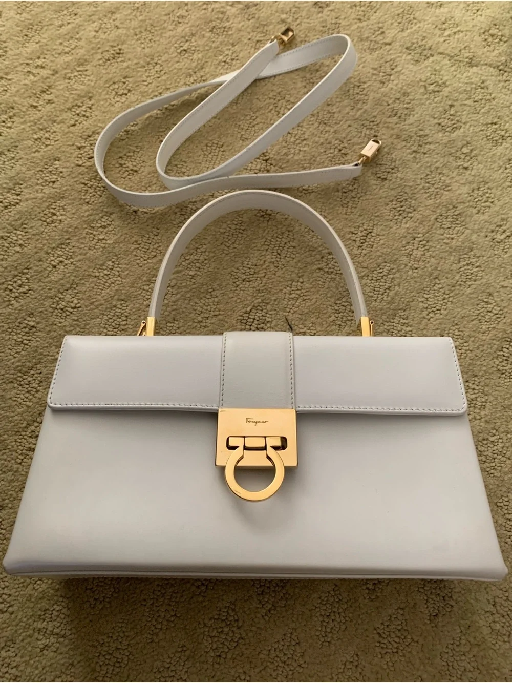Salvatore Ferragamo Vintage white Leather Top-Handle Satchel with Gold Hardware